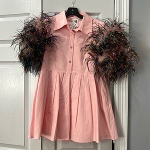 QUEEN OF SPARKLES baby pink feather dress; size small